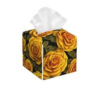 Boîte à mouchoirs carrée en Cuir PU imperméable avec Motif Roses Jaunes 3D, idéale pour la Voiture, la Salle de Bain, la Chambre, Le Bureau ou la Table. Décoration