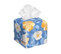 Boîte à mouchoirs carrée en Cuir PU imperméable, Motif voilier et Fleurs Blanches et Jaunes, idéale pour la Voiture, la Salle de Bain, la Chambre, Le Bureau ou la Table. Décoration pour la Voiture, l