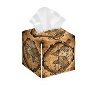 Boîte à mouchoirs carrée en cuir PVC avec imprimé carte du monde antique - Récipient réutilisable pour la maison, la voiture, le bureau