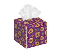 Boîte à mouchoirs carrée en cuir synthétique avec motif de fleurs violettes et jaunes pour la maison, la salle de bain, la chambre à coucher, le bureau