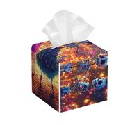 Boîte à mouchoirs carrée en cuir synthétique avec motif squelette, fleurs et nuits étoilées - Distributeur de papier pour cuisine, salle de bain, chambre à coucher, coiffeuse, comptoir, tables de nuit