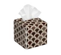 Boîte à mouchoirs carrée en cuir synthétique - Cercles géométriques dans les tons de marron crème - Organisateur pour la maison, la salle de bain, la chambre à coucher, le bureau