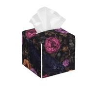 Boîte À Mouchoirs Carrée en Cuir Synthétique Gothic Crow Skull Flowers Décorative Boîte À Mouchoirs Résistant À l'eau Tissue Box Cover pour Salle De Bain Chambre