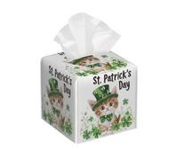 Boîte à mouchoirs carrée en cuir synthétique pour la Saint-Patrick, motif chat et trèfle, feuilles pour la maison, la salle de bain, la chambre à coucher, le bureau