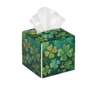 Boîte à mouchoirs carrée en cuir synthétique pour la Saint-Patrick, quatre feuilles de trèfle, organisateur pour la maison, la salle de bain, la chambre à coucher, le bureau