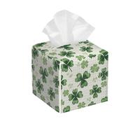 Boîte à mouchoirs carrée en cuir synthétique pour la Saint Patrick, trèfle, feuilles sur le visage, organisateur pour la maison, la salle de bain, la chambre à coucher, le bureau