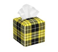 Boîte à mouchoirs carrée Haut de Gamme en Cuir à Carreaux Noirs, Blancs et Jaunes, avec Couvercle et Porte-mouchoirs cubiques, pour Table