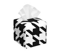 Boîte à mouchoirs carrée imprimée pied-de-poule noire - Accessoire de décoration pour salon, chambre à coucher