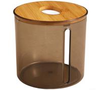 Boîte à mouchoirs circulaire moderne avec corps en polypropylène et couvercle en bois pour la maison, le bureau et l'espace de vie (H)