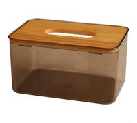 Boîte à mouchoirs circulaire moderne avec corps en polypropylène et couvercle en bois pour la maison, le bureau et l'espace de vie (D)