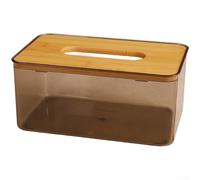 Boîte à mouchoirs circulaire moderne avec corps en polypropylène et couvercle en bois pour la maison, le bureau et l'espace de vie (F)