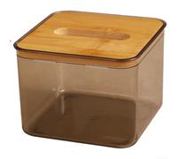 Boîte à mouchoirs circulaire moderne avec corps en polypropylène et couvercle en bois pour la maison, le bureau et l'espace de vie (B)