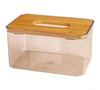 Boîte à mouchoirs circulaire moderne avec corps en polypropylène et couvercle en bois pour la maison, le bureau et l'espace de vie (C)