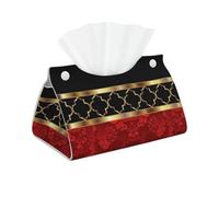 Boîte à mouchoirs élégante en PVC à Motif trèfle Rouge, Noir et Or, avec Couvercle.