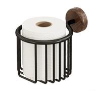 Boîte à mouchoirs en bois de noyer, sans perçage, organiseur de salle de bain avec cadre en aluminium, support mural pour rouleau de papier toilette et porte-serviettes pour un rangement élégant (A)