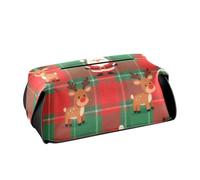 Boîte à mouchoirs en cuir à suspendre avec sangles réglables et fermeture éclair Distributeur de mouchoirs rechargeable Merry Christmas Rouge Vert Plaid Père Noël renne