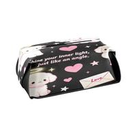 Boîte à mouchoirs en cuir à suspendre avec sangles réglables et fermeture éclair - Distributeur de mouchoirs rechargeable - Noir - Motif chien et ange blanc
