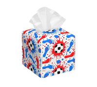 Boîte à mouchoirs en Cuir imperméable avec Empreintes de Pied de Football, Motif éclaboussures Rouges, Blanches et Bleues, décoration Moderne pour Salon, Voiture, Bureau