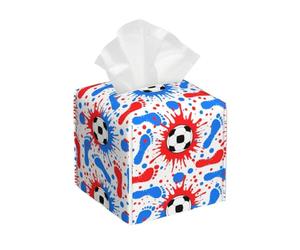 Boîte à mouchoirs en Cuir imperméable avec Empreintes de Pied de Football, Motif éclaboussures Rouges, Blanches et Bleues, décoration Moderne pour Salon, Voiture, Bureau