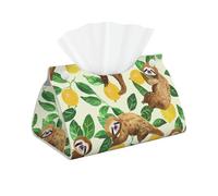 Boîte à mouchoirs en cuir imprimé paresseux sur citrons jaunes - Longue boîte à mouchoirs mignonne - Organisateur décoratif pour salle de bain, chambre à coucher, bureau, voiture