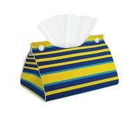 Boîte à mouchoirs en cuir synthétique moderne à rayures jaunes et bleues - Distributeur de papier décoratif pour voiture - Organisateur de papier facial rectangulaire - Décoration d'intérieur