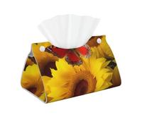 Boîte à mouchoirs en cuir synthétique moderne avec motif tournesols jaunes avec papillon rouge - Distributeur de papier décoratif pour voiture