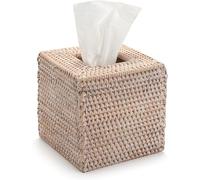 Boîte à Mouchoirs en Rotin Carrée, Distributeurs à Mouchoirs Osier, Housse de Boite à Mouchoir Naturelle Faite à la Main pour Salle de Bain, Cuisine (Blanc)