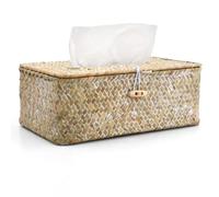 Boîte à Mouchoirs en Rotin - Design Rectangulaire pour la Décoration Intérieure - Distributeur de Mouchoirs en Osier pour le Salon, le Bureau et le Restaurant - Porte-Papier Décoratif en Blanc