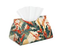 Boîte à mouchoirs Longue en Cuir imperméable en PU, ornée de Feuilles de Houx, de Fruits et de sphères - 20 x 12,5 x 11,5 cm. Idéale pour la Maison, Le Bureau et la Voiture. Boîte à mouchoirs Modern