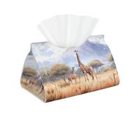Boîte à mouchoirs longue en cuir pliable pour chambre à coucher, table à manger et décoration de bureau Motif girafe africaine