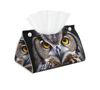Boîte à mouchoirs moderne en cuir synthétique avec motif hibou aux yeux jaunes - Distributeur de papier décoratif pour voiture, organiseur de papier pour le visage, boîte à mouchoirs rectangulaire