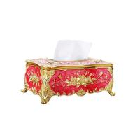 Boîte à mouchoirs Porte-couvercle à mouchoirs créatif en relief Roses et strass boîte distributrice rectangulaire acrylique Housse pour distributeur(Red-gold)