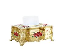 Boîte à mouchoirs Porte-couvercle à mouchoirs créatif en relief Roses et strass boîte distributrice rectangulaire acrylique Porte-mouchoirs décoratif(Gold-red)