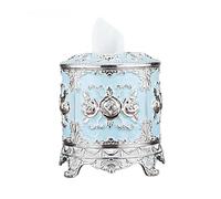 Boîte à mouchoirs Porte-couvercle à mouchoirs en relief Rose et strass, boîte cylindrique distributrice de serviettes, organisateur Porte-mouchoirs décoratif(Silver+blue)