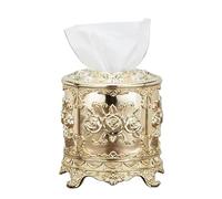 Boîte à mouchoirs Porte-couvercle à mouchoirs en relief Rose et strass, boîte cylindrique distributrice de serviettes, organisateur Porte-mouchoirs décoratif(Gold)