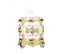 Boîte à mouchoirs Porte-couvercle à mouchoirs en relief Rose et strass, boîte cylindrique distributrice de serviettes, organisateur Housse pour distributeur(Gold+white)
