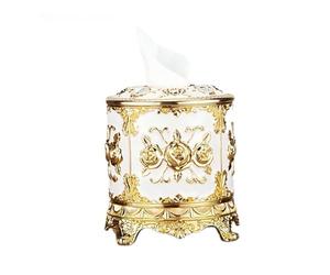 Boîte à mouchoirs Porte-couvercle à mouchoirs en relief Rose et strass, boîte cylindrique distributrice de serviettes, organisateur Housse pour distributeur(Gold+white)