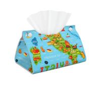 Boîte à mouchoirs rectangulaire avec carte d'Italie avec icônes alimentaires, pour salon, bureau, décoration d'intérieur