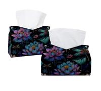 Boîte à mouchoirs rectangulaire avec fleur de lotus volante et libellules de style vintage pour salle de bain, cuisine, table basse, voiture
