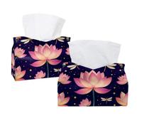 Boîte à mouchoirs rectangulaire colorée avec fleurs de lotus et libellules volantes - Distributeur de serviettes pour le visage - Pour salle de bain, cuisine, table basse, voiture