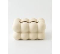 Boîte à mouchoirs rectangulaire en céramique style boule de couleur pure pour la maison, le bureau (beige blanc)