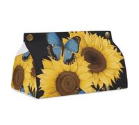 Boîte à mouchoirs rectangulaire en cuir imperméable avec tournesols jaunes et papillons bleus pour salle de bain, salon, cuisine, bureau