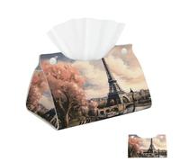 Boîte à mouchoirs rectangulaire en cuir synthétique - Tour Eiffel - Paris - Distributeur de mouchoirs - Distributeur de serviettes - Porte-papier décoratif pour salle de bain et bureau - 20 x 12 x 11,
