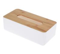 Boîte à Mouchoirs Rectangulaire Plastique Blanc et Bambou