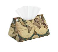 Boîte à mouchoirs rétro en cuir synthétique avec motif carte du monde - Distributeur de papier décoratif - Organisateur de papier facial rectangulaire - Décoration d'intérieur