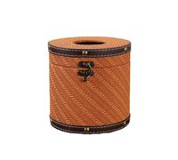 Boîte à mouchoirs ronde en cuir à texture tressée - Porte-serviettes cylindrique à boucle vintage - Rangement décoratif for bureau à domicile(Brick red)
