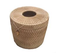 Boîte à mouchoirs ronde rectangulaire en rotin pour décoration d'intérieur, solution de rangement élégante pour mouchoirs sur tables et comptoirs (A)