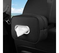Boîte à Mouchoirs Voiture pour Kia Cadenza 2010-2021 VG, Cuir Microfibre avec Fermeture Éclair, Support Mouchoir pour Accoudoir et Appui-Tête, Style Souple Bord Argent,B-Black