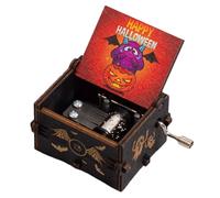 Boîte à musique à thème Halloween - boîte musicale en bois à main, mécanisme de refoulement vintage | Don de décoration d'Halloween classique avec une mélodie d'Halloween festive pour les adultes, les