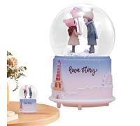 Boîte à musique avec ballon de neige de Saint Valentin, ballon à eau transparent, décoration musicale éclairée, lumières nocturnes LED de dessins animés, boule transparente, boîte à musique Sa
